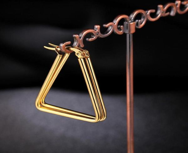 

large boho women girls triangle hoop earrings gold silver color filled stainles steel no fade charm geometric party huggie4237059, Golden;silver