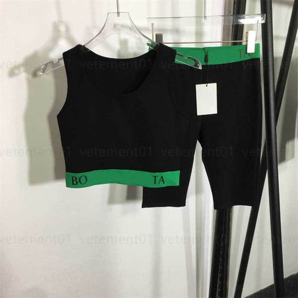 

summer workout tracksuit basketball short two piece set alphabet webbing waist tank stretchy skinny five points bottom pants shorts designer, White