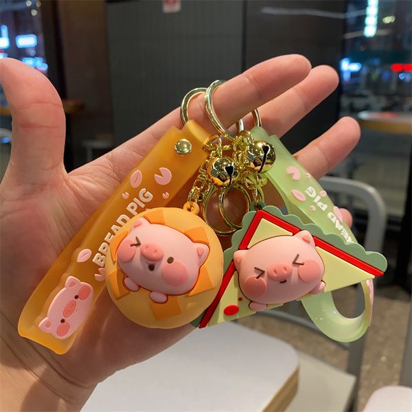 

fashion blogger designer jewelry creative silicone cute cartoon bread little pig keychain mobile phone keychains lanyards keyrings wholesale, Slivery;golden