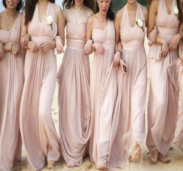 

convertible style beach bridesmaid dresses junior empire long blush pink pleated chiffon beach bridemaid dresses 20199863290, White;pink