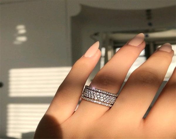 

elegant silver color rhinestone crystal wide love ring for women wedding engagement full zircon finger rings jewelry gifts7183357, Slivery;golden