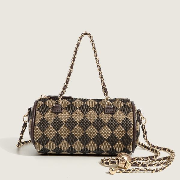 

designer bag women shoulder bag popular checkered crossbody bag versatile chain cylinder bag