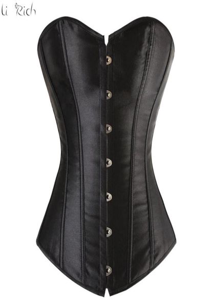 

wholex lovely pure new women satin bustier lace up boned corset overbust brocade size s  l xl6xl9170251, Black;white