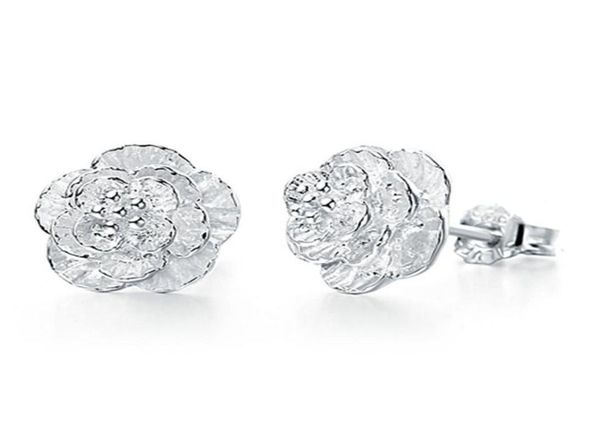 

925 sterling silver woman earring whole clear 3 flower stud earrings wedding exquisite vintage fine charms5871412, Golden;silver
