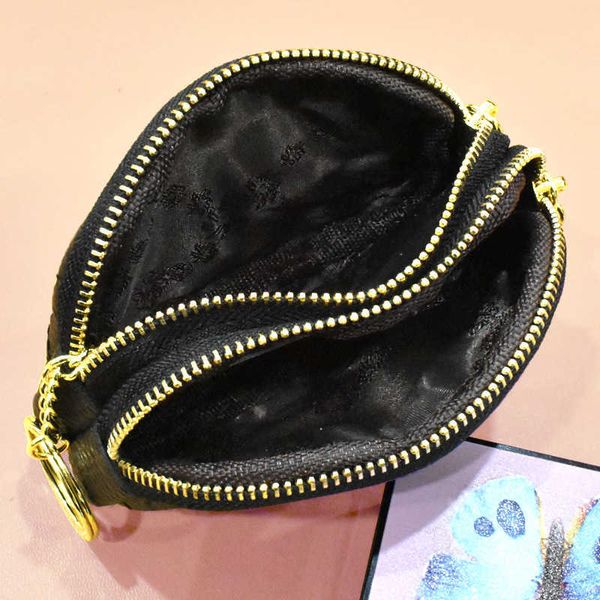 

bag double zipper simple leather zero wallet mini small key bag lingge popular small bag fashion