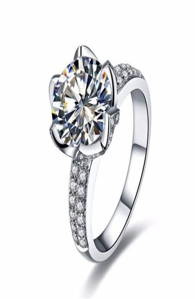 

real solid 925 sterling silver wedding rings for women romantic flower shaped inlay 3 carat diamond engagement ring5199719, Slivery;golden