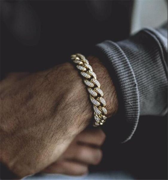

cuban bracelet hiphop jewelry men and women hip hop iced out chain full diamond large gold silver rose gold chain bracelet2834419, Black