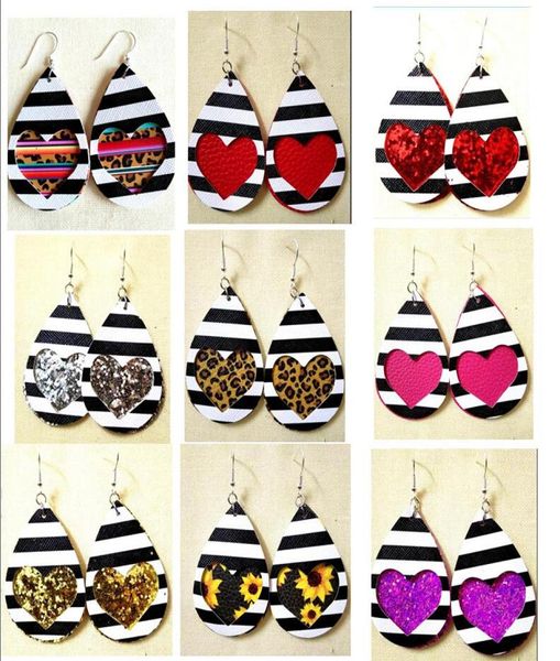 

30pairs new simple water drop teardrop pu leather earrings for women8238633, Silver