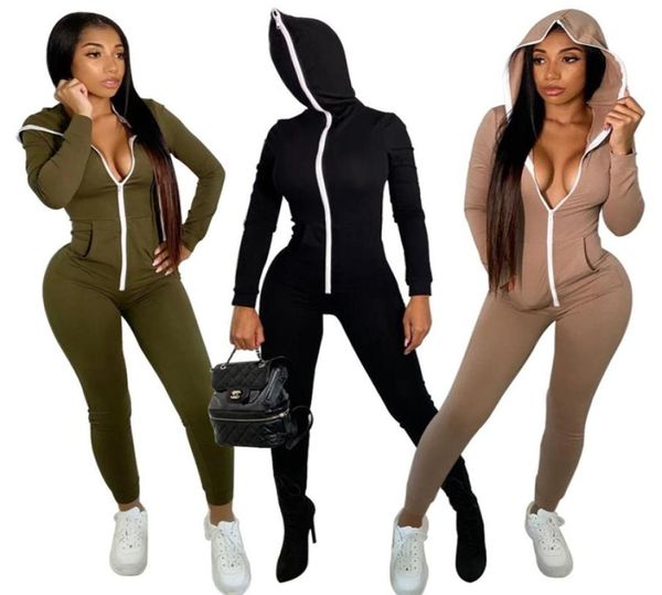 

zipper hooded fitness casual sporty rompers dresses womens jumpsuit long sleeve autumn fashion workout solid one piece outfits 0112557355, Black;gray