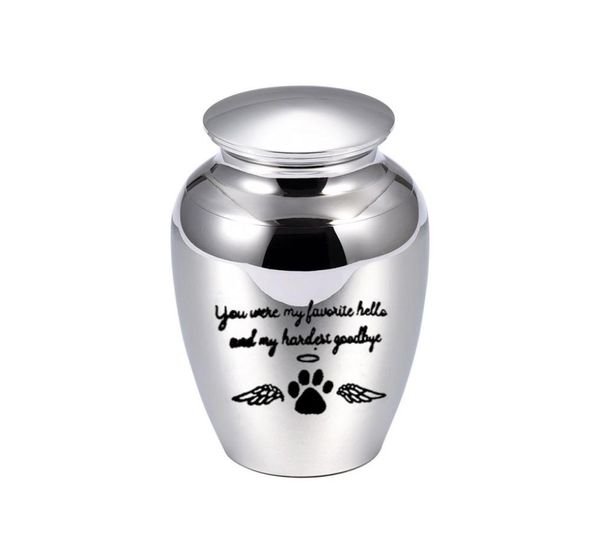 

70x45mm angel wings cremation urn for pet ashes pendant dog paw print aluminum alloy ashes holder keepsake you were my favorite h6191859, Silver