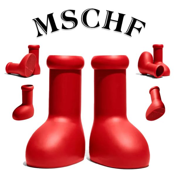 

2023 mschf big red boots designer rain boots astro boy boot cartoon boots into real life fashion men women shoes rubber kneeboots round toe, Black