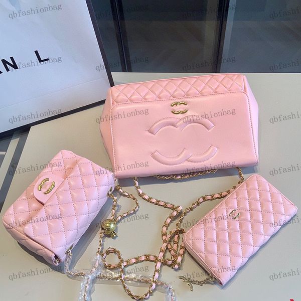 

womens shoulder bag wallet card holder three-piece leather diamond check hardware metal buckle hand crossbody bags small gold ball cute prin