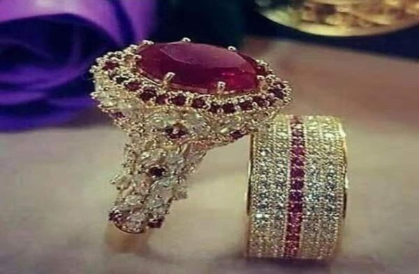 

wedding rings gorgeous 2pcsset crystal for women luxury zircon romantic female engagement ring fashion party gift jewelry3444117, Slivery;golden