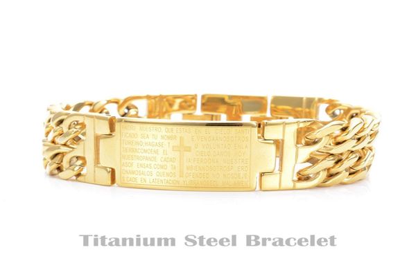 

spanish bible cross lord039s prayer pulseras 316l stainless steel bracelet wristbands bangle trendy belief jewelry brace lace p6407832, Golden;silver