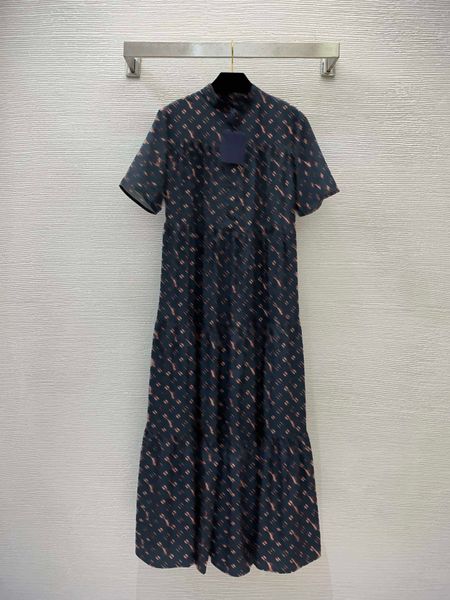 

women designer clothes summer dress classic old flower letter skirt retro luxury style full prints loose short sleeve casual dress plus size, Black;gray