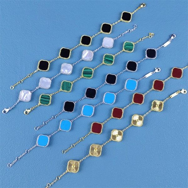 

four leaf clover bacelet designer charm bracelet vintage 5 motifs bracelets clover leaf necklace luxury design wedding bracelet shining crys, Golden;silver