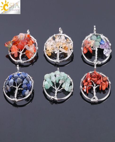 

csja tree of life pendant whole natural chakra gemstone beads chips silver charms for necklace choker earring bracelet jewelry5701987