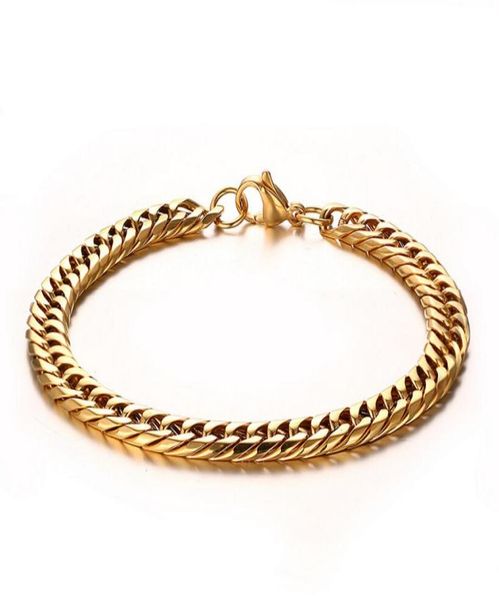 

gold curb link chunky chain bracelets stainless steel01235157466, Black