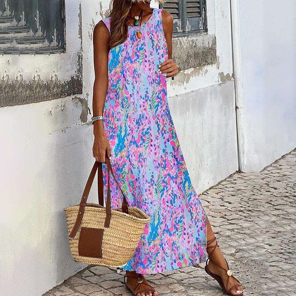 

abstract printing long dress summer sleeveless plant flower print backless, Black;gray