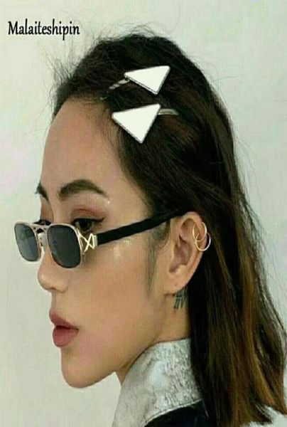 

two pieces 21ss women hair clips luxury fashion barrettes tisco material inverted triangle design retro leather with european and 4647788, Golden;silver