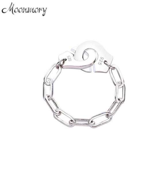 

moonmory fashion 925 sterling silver handcuff ring white paper clip chain menottes ring gift for women and men jewelry dating 20104945645, Golden;silver