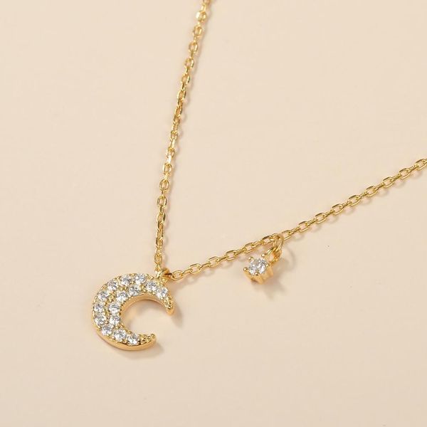 

pendant necklaces real925 sterling silver necklace for women jewellry moon shape zircon cz choker shiny female fine chain jewelry 230714