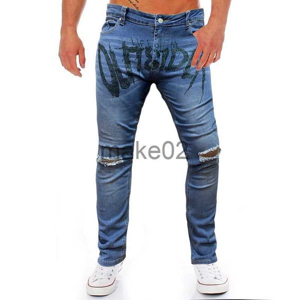 

men's jeans new men's fashion jogging allmatch blue skinny ripped jeans stretch soft slim advanced rhinestones pencil denim pants