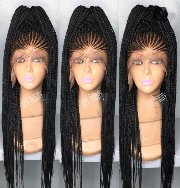 

black color lace frontal cornrow braids wig micro box braids wig africa american women style synthetic braids wig lac4989395