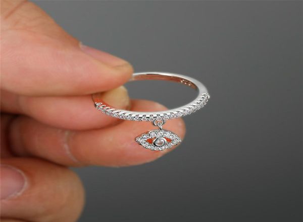 

single eye dangle crystal ring 925 rose gold color white thin rings for women wedding9069826, Silver