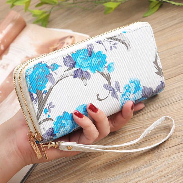 

new hand bag lady's purse long double pull rose fashion multi card bag