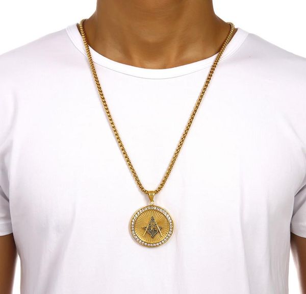 

new iced out gold plated mason masonic compass g round pendant mason masonry hip hop necklace for menwomen8906691, Silver