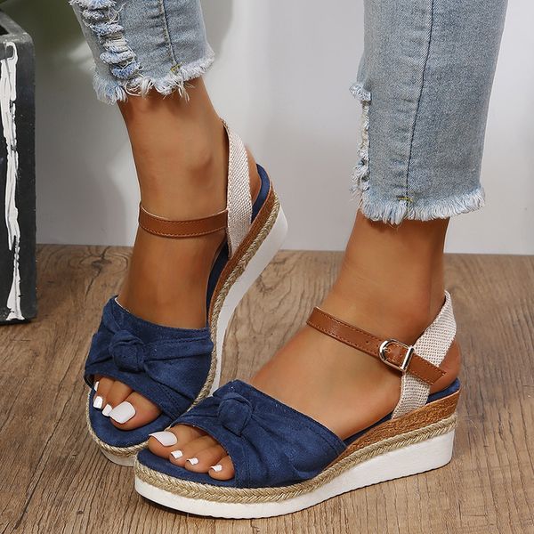 

sandals thick platform solid women casual wedges sandals open toe buckle women summer beach sandals with bow sandalias mujer verano 230714, Black