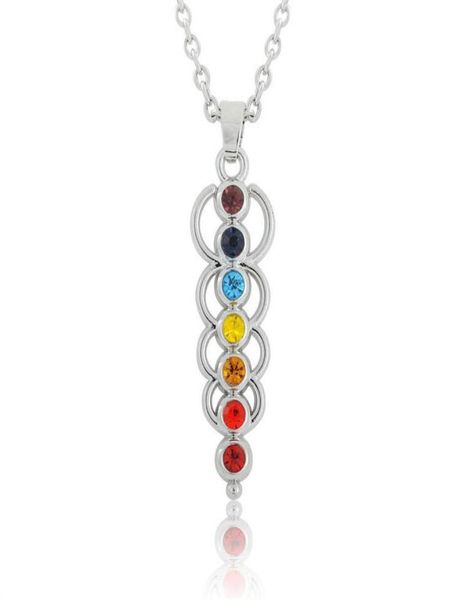 

selling women039s spiritual chakra 7 crystals for yoga reiki healing layered pendant cord necklace5424856, Silver