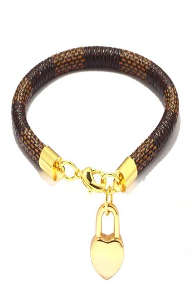 

new brand leather charm bracelets for women plaid pu real gold plated handmade heart bag pendant lobster clasp bangle fashion jewe7891588, Golden;silver
