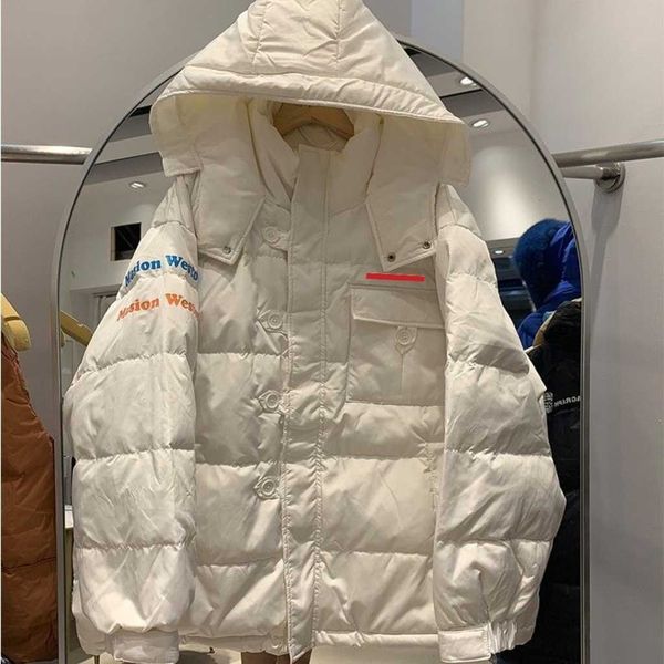 

autumn and winter women's hooded letter print loose down jacket, the hem can be tightened, warm and not leak, loose version of fashion., Black