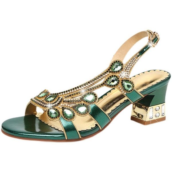 

sandals summer women's sandals pu 6.55cm square heel round lace buckle street style british green women's shoes 230713, Black