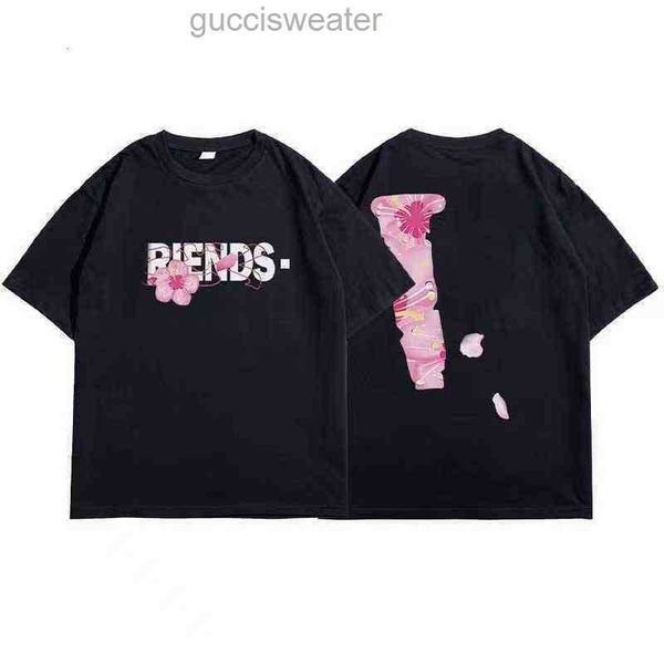 

vlones designer european and american fashion brand sakura big v cherry printed short sleeve pure cotton quality hip hop men women6, White;black