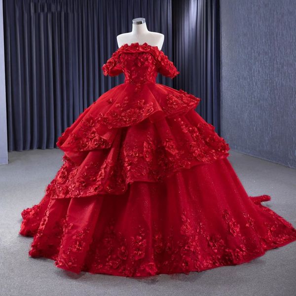 

red shiny quinceanera dresses 3dflowers appliques beading strapless tiered ball gowns princess graduation vestidos de 15 anos, Blue;red