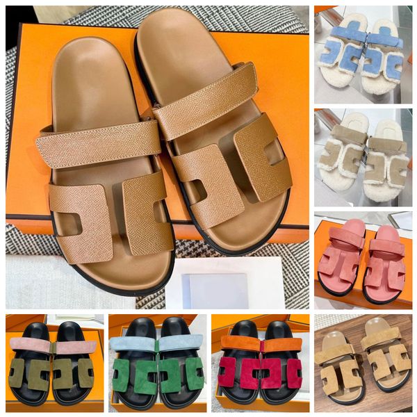 

designer sandals chypre slipper women slippers beach h sandal classic flat luxury summer lady leather flip flops denim slides quality men wo, Black
