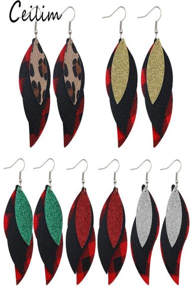 

fashion designer leaf pu leather earrings charm for women leopard print grid multilayer dangle drop earrings party wedding jewelr3756091, Golden