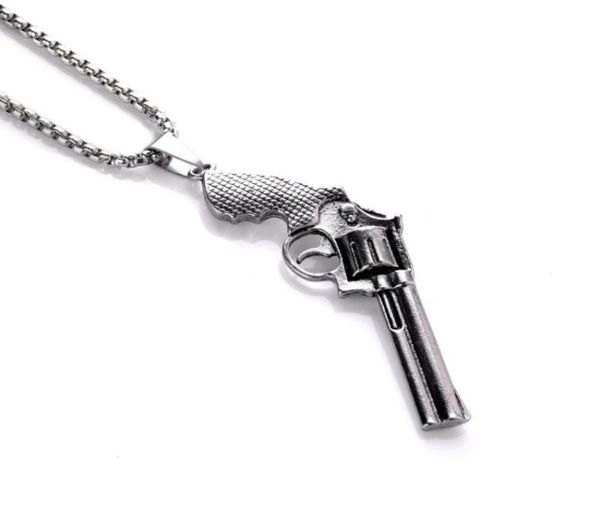 

retro revolver pendant necklace men039s fashion personality hip hop trendy jewelry necklaces4492086, Silver