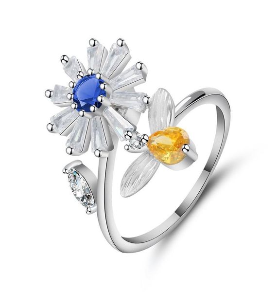 

flower little bee female rings creative sweet and lovely princess ring small daisy open adjustable1288527, Silver