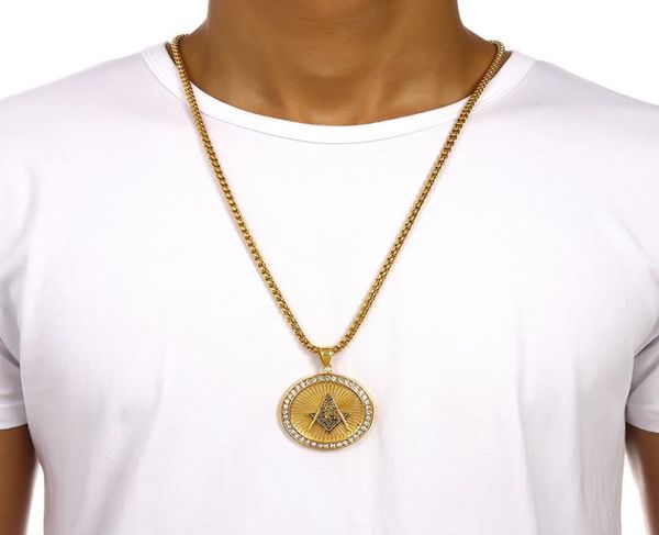 

new iced out gold plated mason masonic compass g round pendant mason masonry hip hop necklace for menwomen2946248, Silver