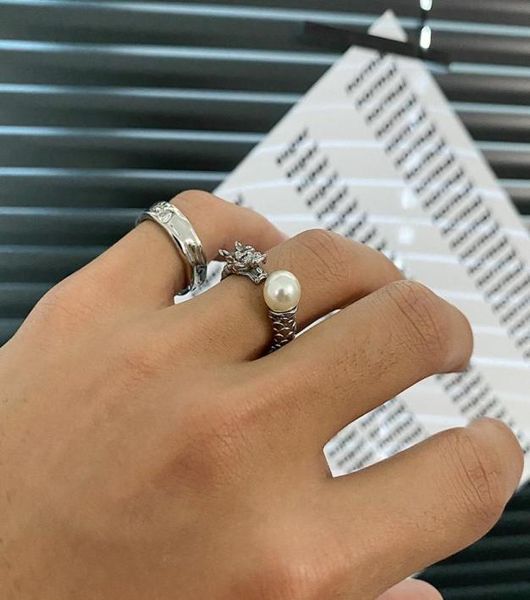 

original faucet pearl ring cold style fashion personality light luxury niche temperament retro couple accessories4738430, Silver