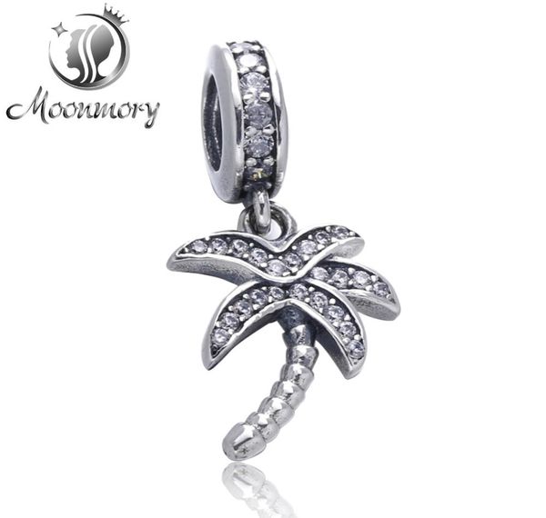 

100% real s925 silver pendant fit bracelet sparkling palm tree hanging charm embellished with sparkling stones6125930, Black
