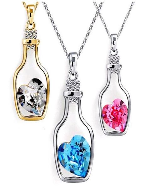 

wishing bottle jewelry heart pendant necklaces fashion crystal sparkle stone sautoir for girls 8colors4100254, Silver