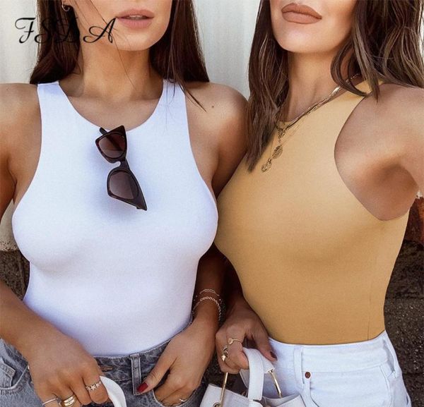 

fsda summer women sleeveless khaki bodysuit 2020 black body casual o neck white streetwear bodysuits off shoulder6227122, Black;white