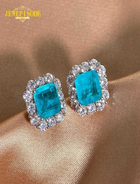 

jewepisode paraiba tourmaline gemstone stud earrings for women solid 925 sterling silver cocktail party fine jewelry5551417, Golden;silver