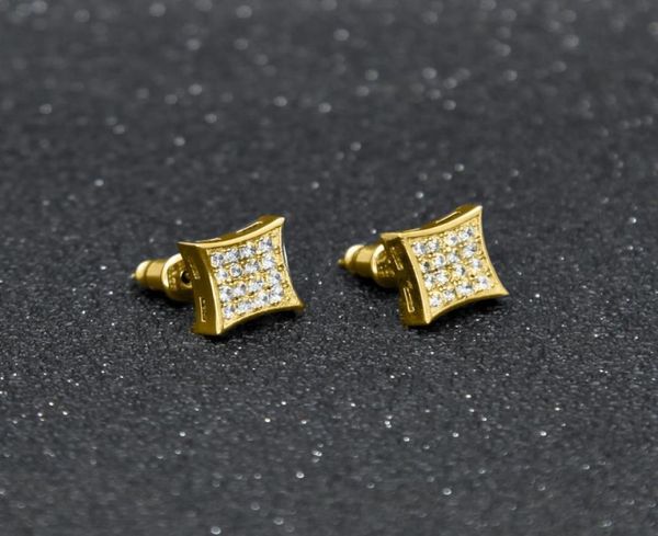 

men fashion square stud earrings cz bling micro pave cubic zirconia gold silver earring punk hiphop jewelry2799436, Golden;silver