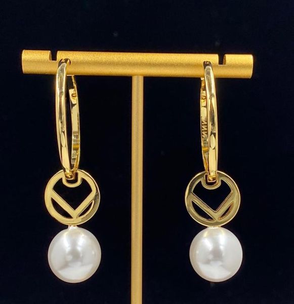 

womens designer pearl earrings charm double ring letter pendant womens jewelry fashion stud hoop earrings mens ladyies gift casual9019262, Golden